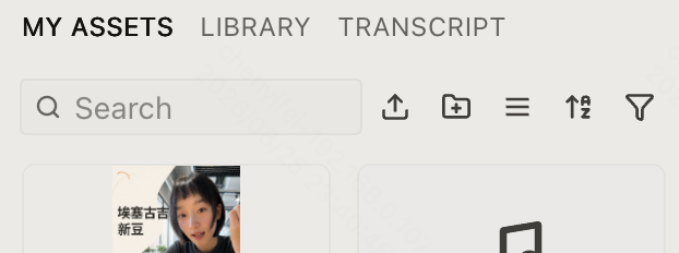 Search, upload, New Bin, view, sort, and filter controls above My Assets